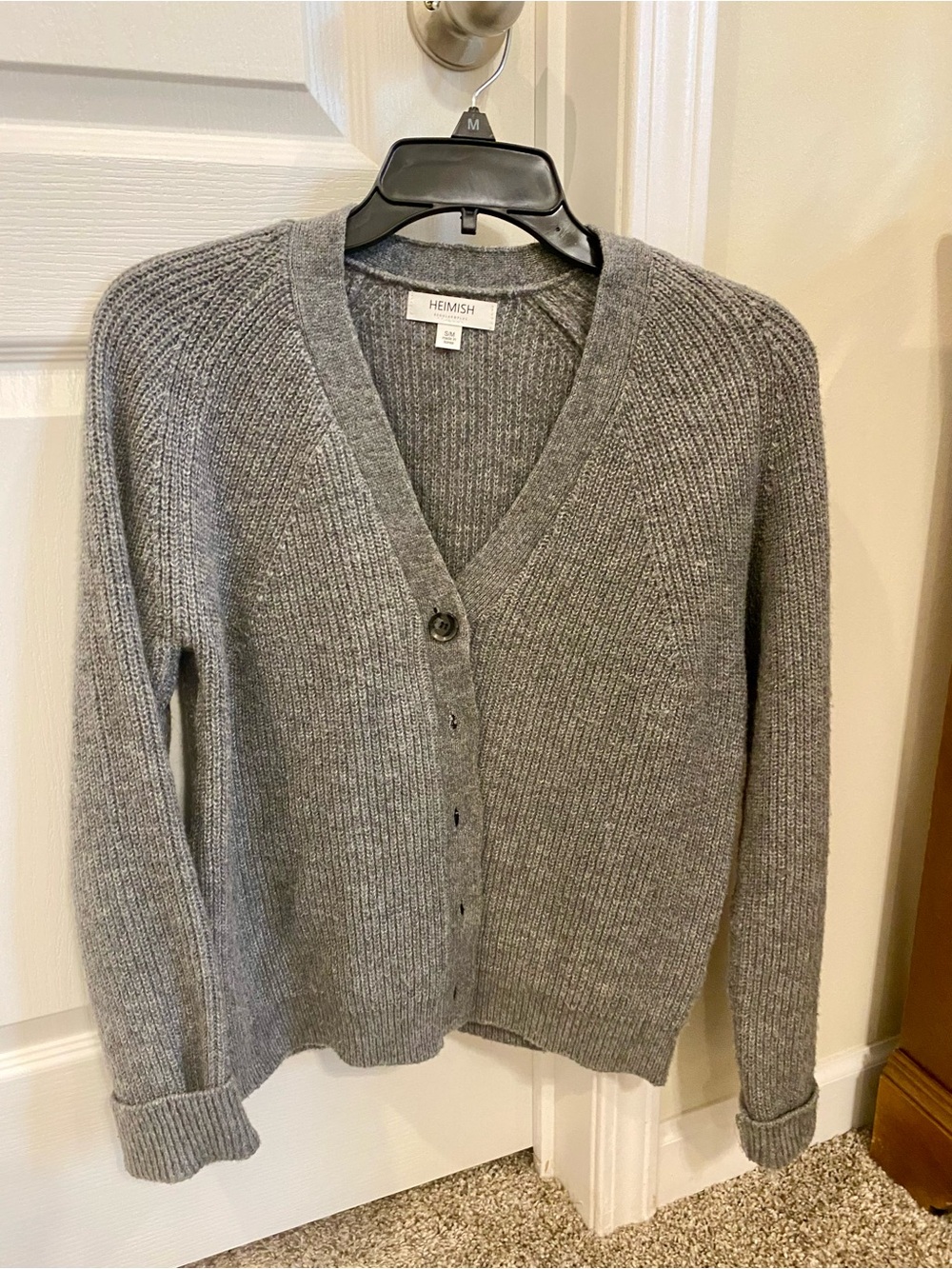 HEIMISH LONG SLEEVE V-NECK BUTTON DOWN CARDIGAN, Gray, SMALL/MEDIUM